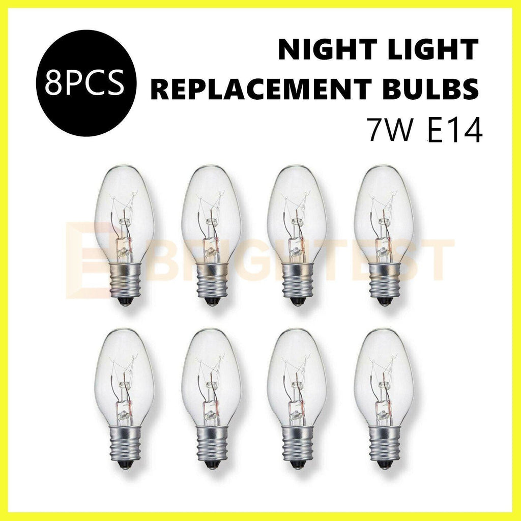 8pcs Clear Night Light Lamp Replacement Bulbs 7W E14 240V Small Screw On Bulb