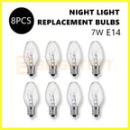 8pcs Clear Night Light Lamp Replacement Bulbs 7W E14 240V Small Screw On Bulb