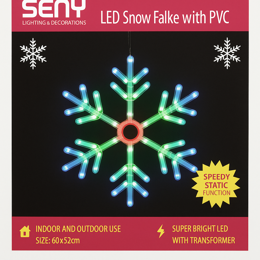 LED Snowflake Light 60x52cm Multicolour PVC Christmas Decoration Indoor Outdoor