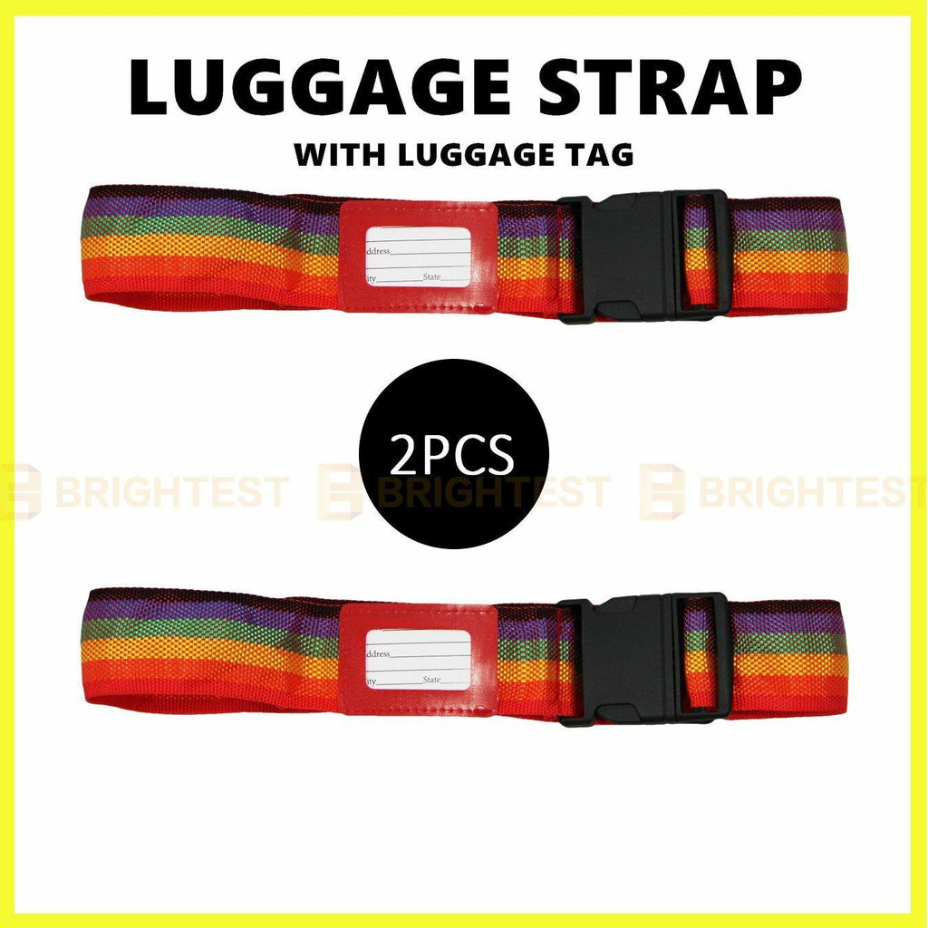 2 Piece Luggage Strap Suitcase Belt Adjustable Secure Nylon Packing Clip Rainbow