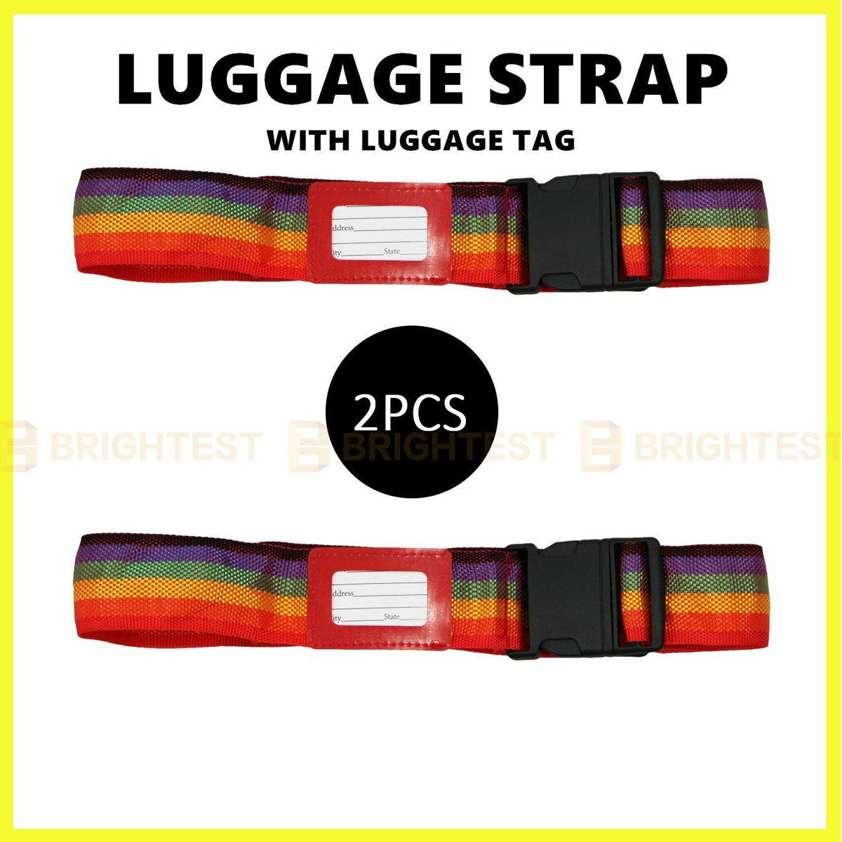 2 Piece Luggage Strap Suitcase Belt Adjustable Secure Nylon Packing Clip Rainbow