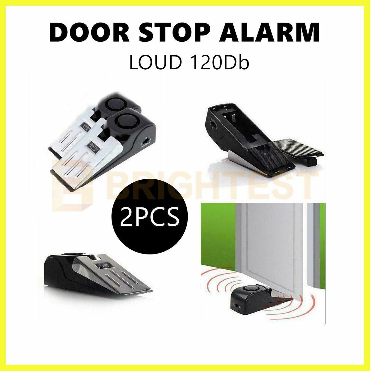 2 x Portable Wedge Door Stop Alarm Device Alerter Home Security Vibration Trigge