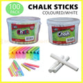 100pk Coloured or White Chalk Sticks Blackboard Craft Children School Art Draw