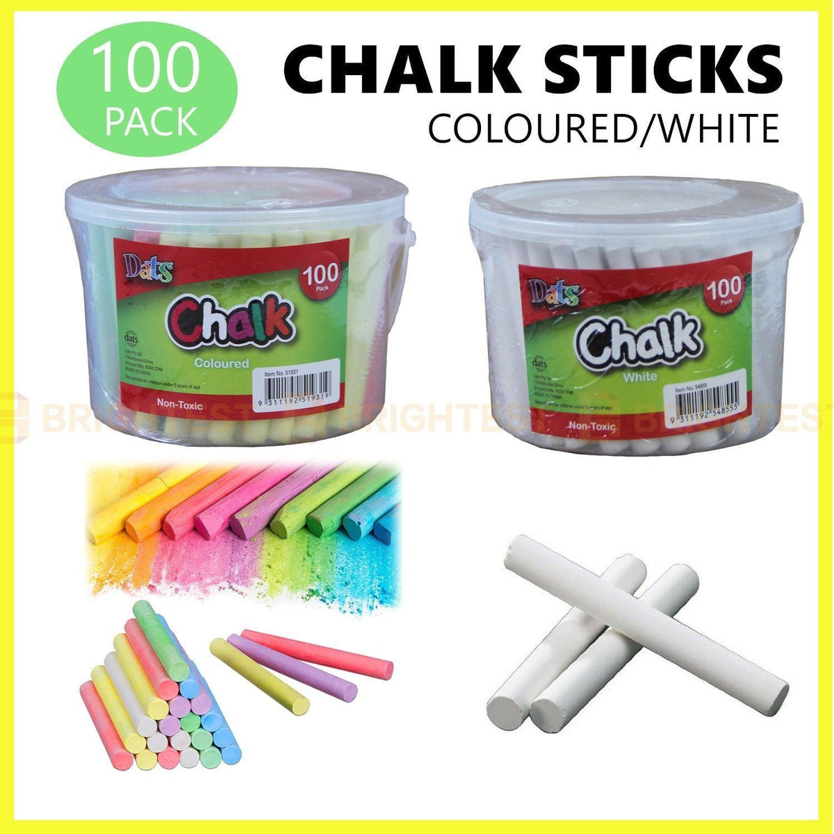 100pk Coloured or White Chalk Sticks Blackboard Craft Children School Art Draw