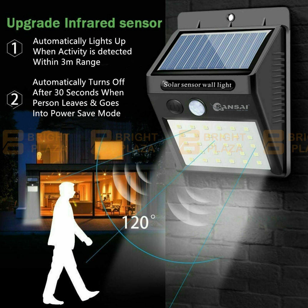 2PK 20 LED Solar Powered PIR Motion Sensor Light Garden Outdoor Security Lights