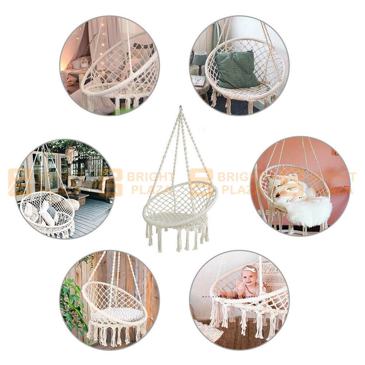 Large Hammock Chair Macrame Cotton Rope Swing Bed Relax Outdoor Hanging Seat Sit