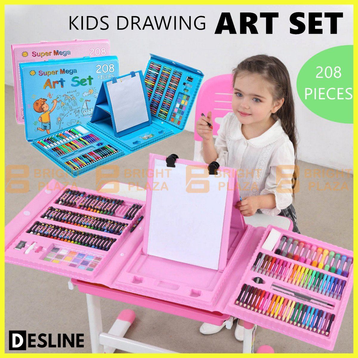 208PCS Kids Art Set Box Case Paint Draw Drawing Colour Pencils Pastels Fun Kit