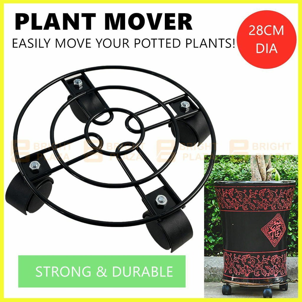 Round Plant Pot Mover Wheels Rolling Trolley Metal Stand Garden Plate Flower