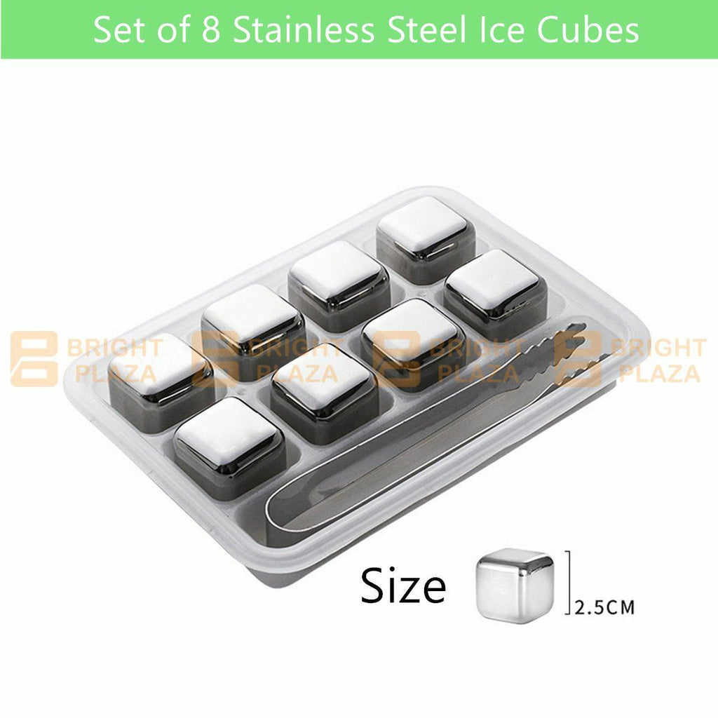 8pcs Stainless Steel Ice Cubes Whiskey Wine Metal Stones Cooling Rocks Cooler
