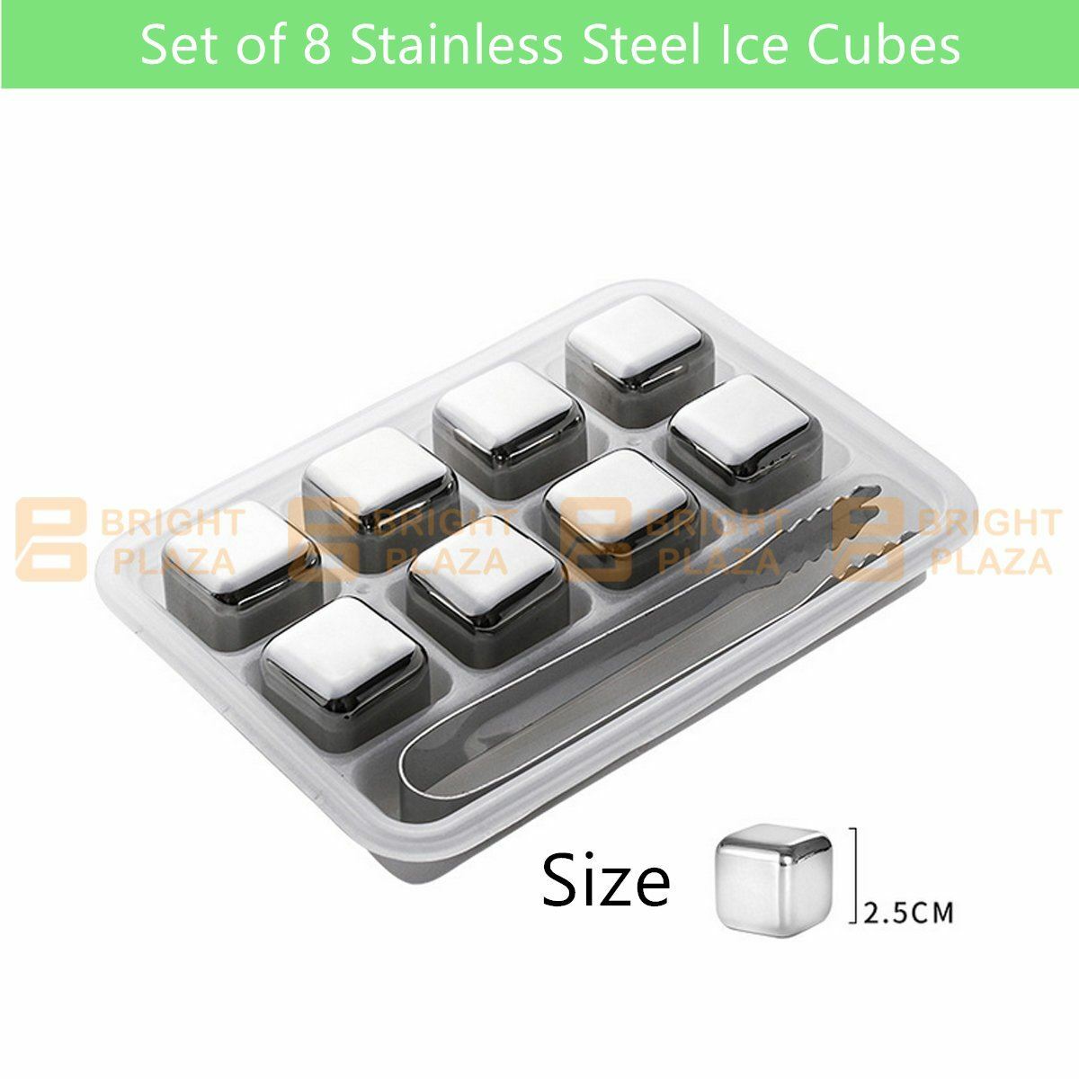 8pcs Stainless Steel Ice Cubes Whiskey Wine Metal Stones Cooling Rocks Cooler
