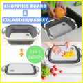 Foldable Kitchen Chopping Board Storage Basket Colander Wash Basin Portable 2in1
