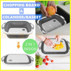 Foldable Kitchen Chopping Board Storage Basket Colander Wash Basin Portable 2in1