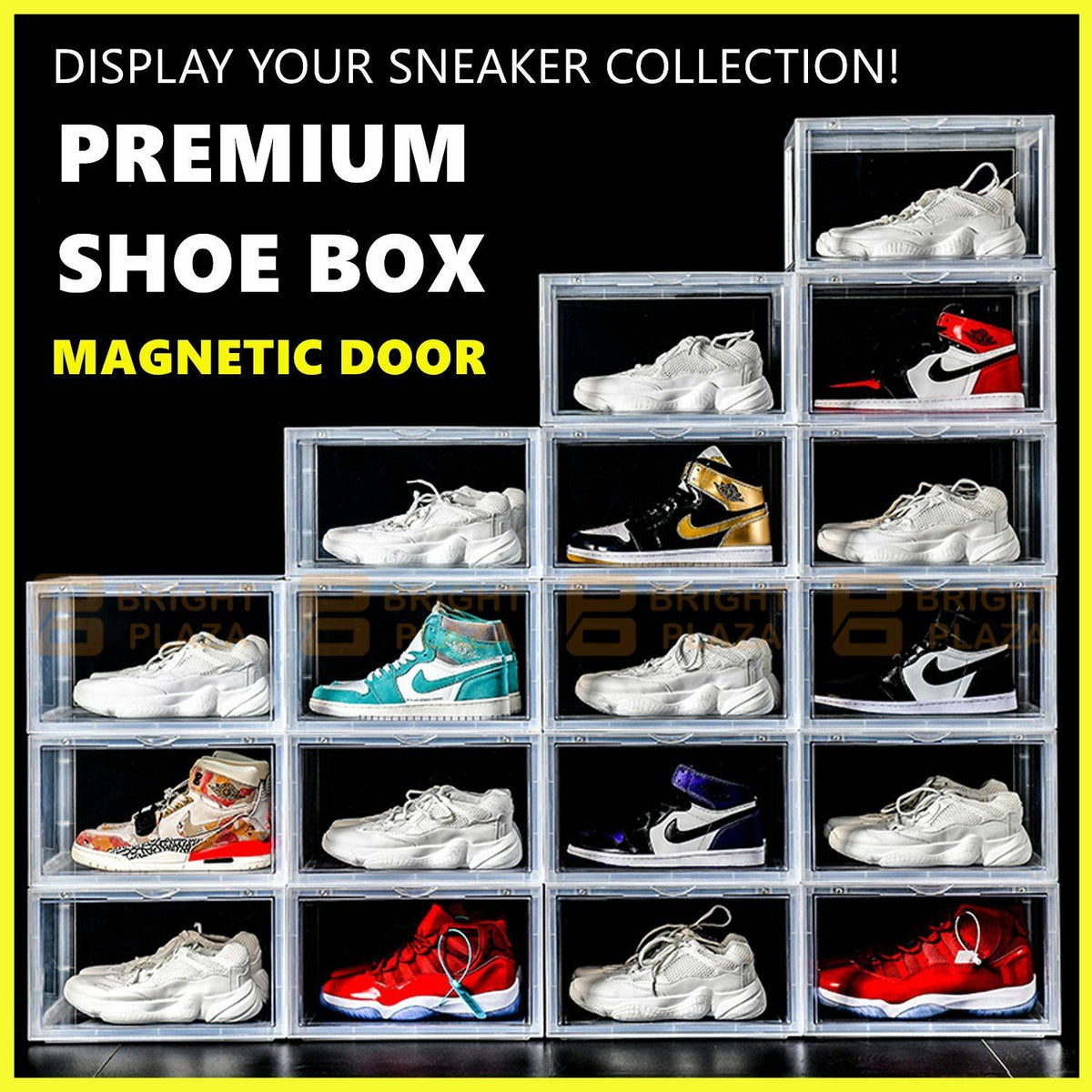 Premium Sneaker Display Shoe Box Storage Case Clear Plastic Boxes Side Stackable