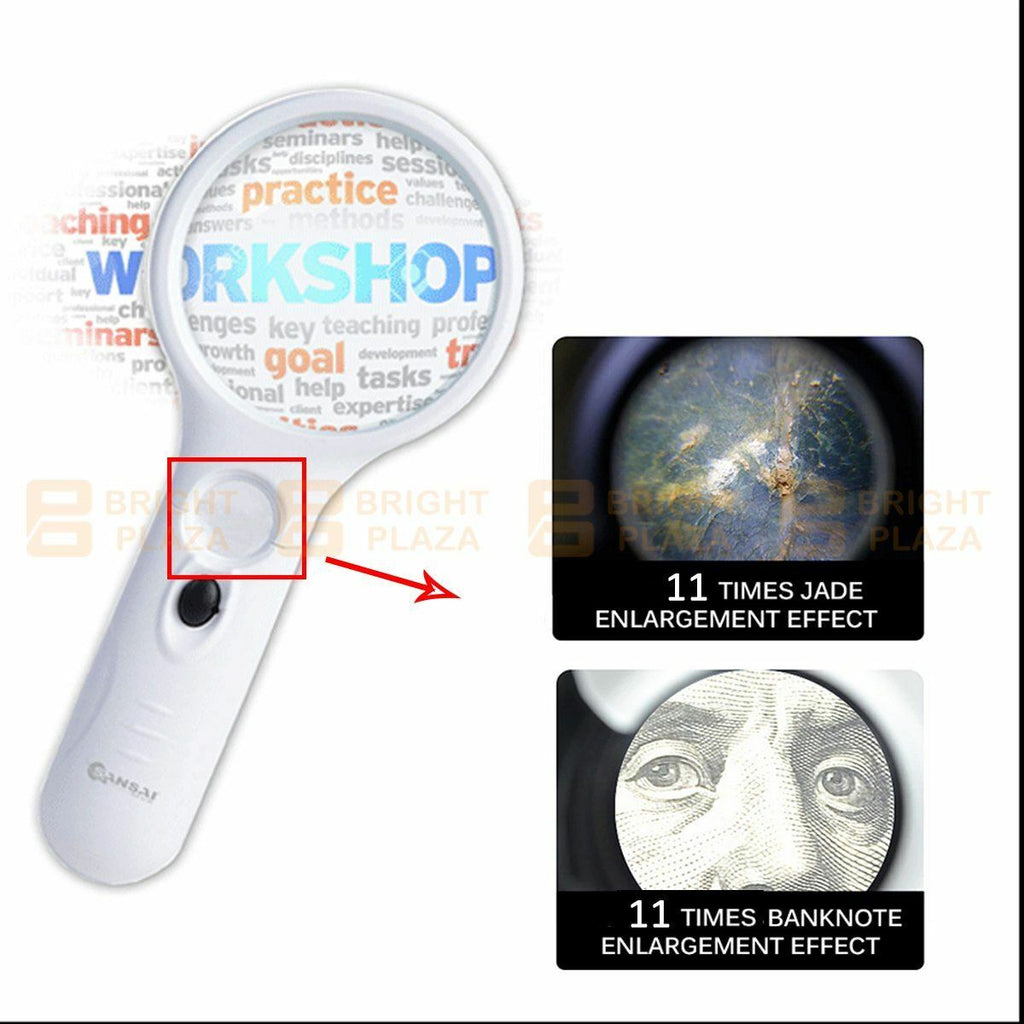 LED Lighted Hand Held Magnifier Magnifying Glass Handheld Reading Light 11x 3x
