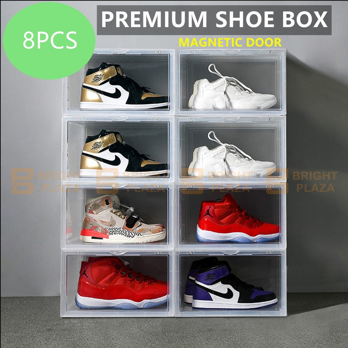 8PCS Premium Sneaker Display Shoe Box Storage Case Clear Plastic Boxes Stackable