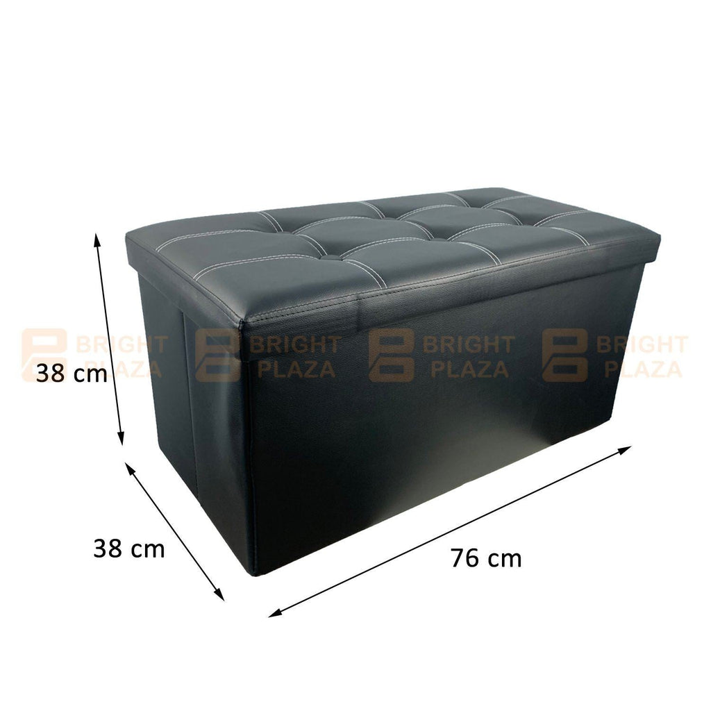 Large Folding Ottoman Storage Footstool Stool Box Pouf Seat Faux Leather Rect.