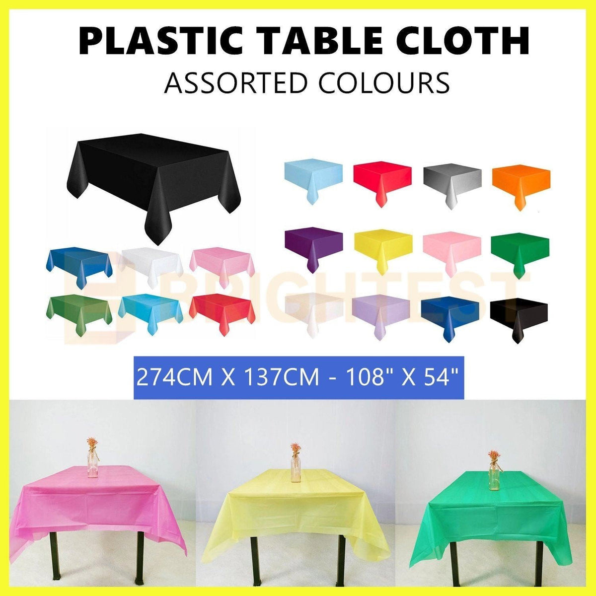 Plastic Table Cloth Colour Rectangle Cover Birthday Party Tablecover 137x274cm