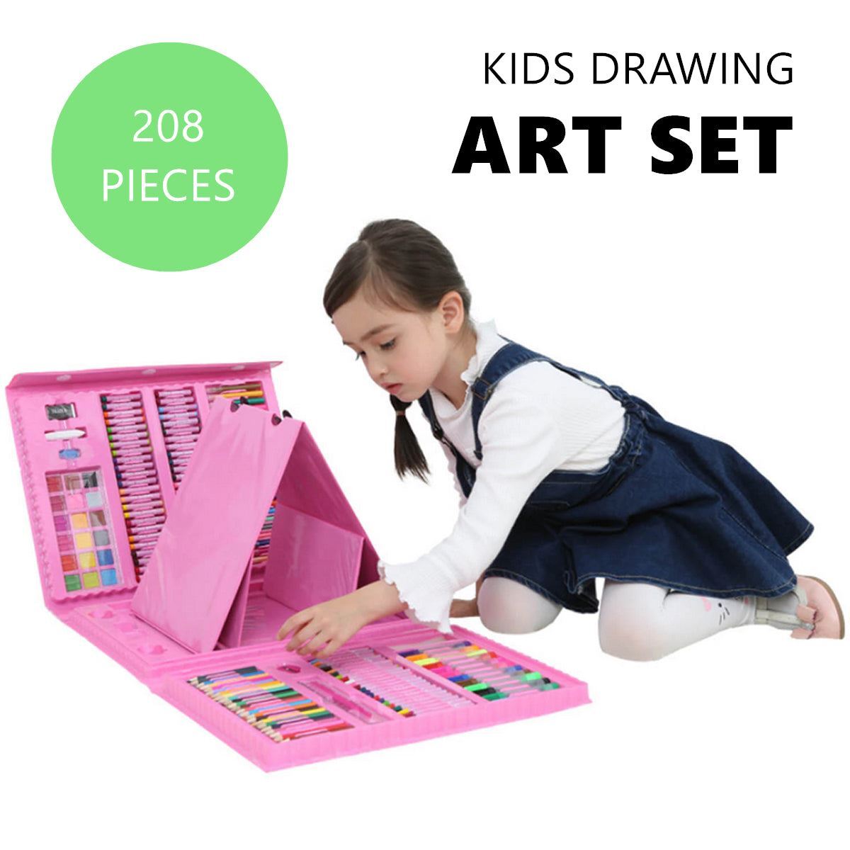 208PCS Kids Art Set Box Case Paint Draw Drawing Board Colour Pencils Pastels Art