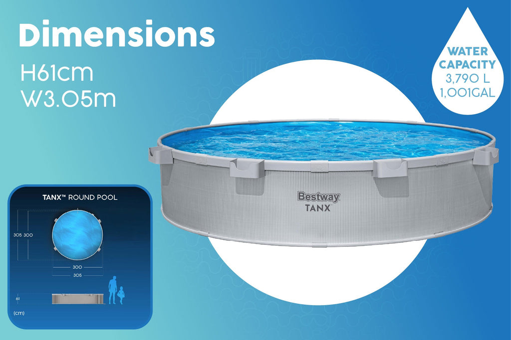 10ft x 24in Grey Round TANX Above Ground Stock Tank Pool Set