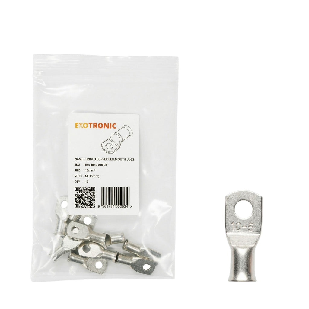 10 Pack of Exotronic 10mm² Copper Lug M5 | Bellmouth