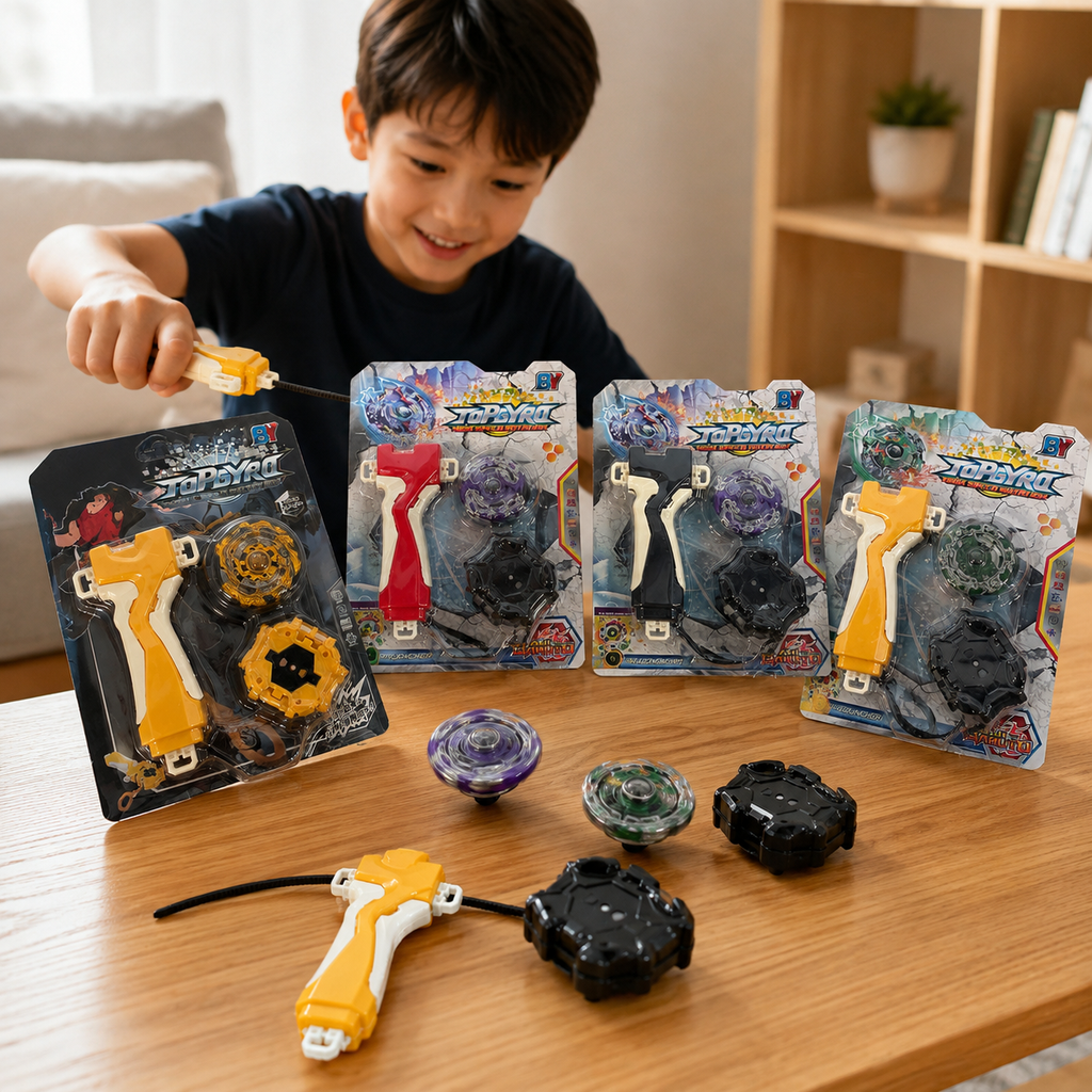 2PK Kids Spinning Top Battle Toy Set with Launcher High Speed Gyro Random Colour