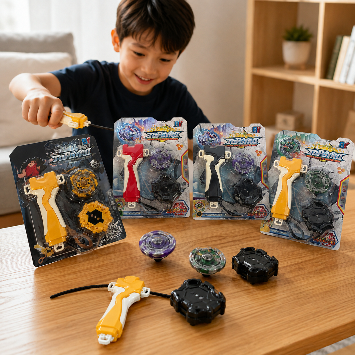 2PK Kids Spinning Top Battle Toy Set with Launcher High Speed Gyro Random Colour