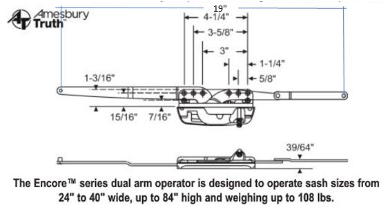 119 AmesburyTruth Encore Casement Sill Mount Dual Arm Operator 50.10