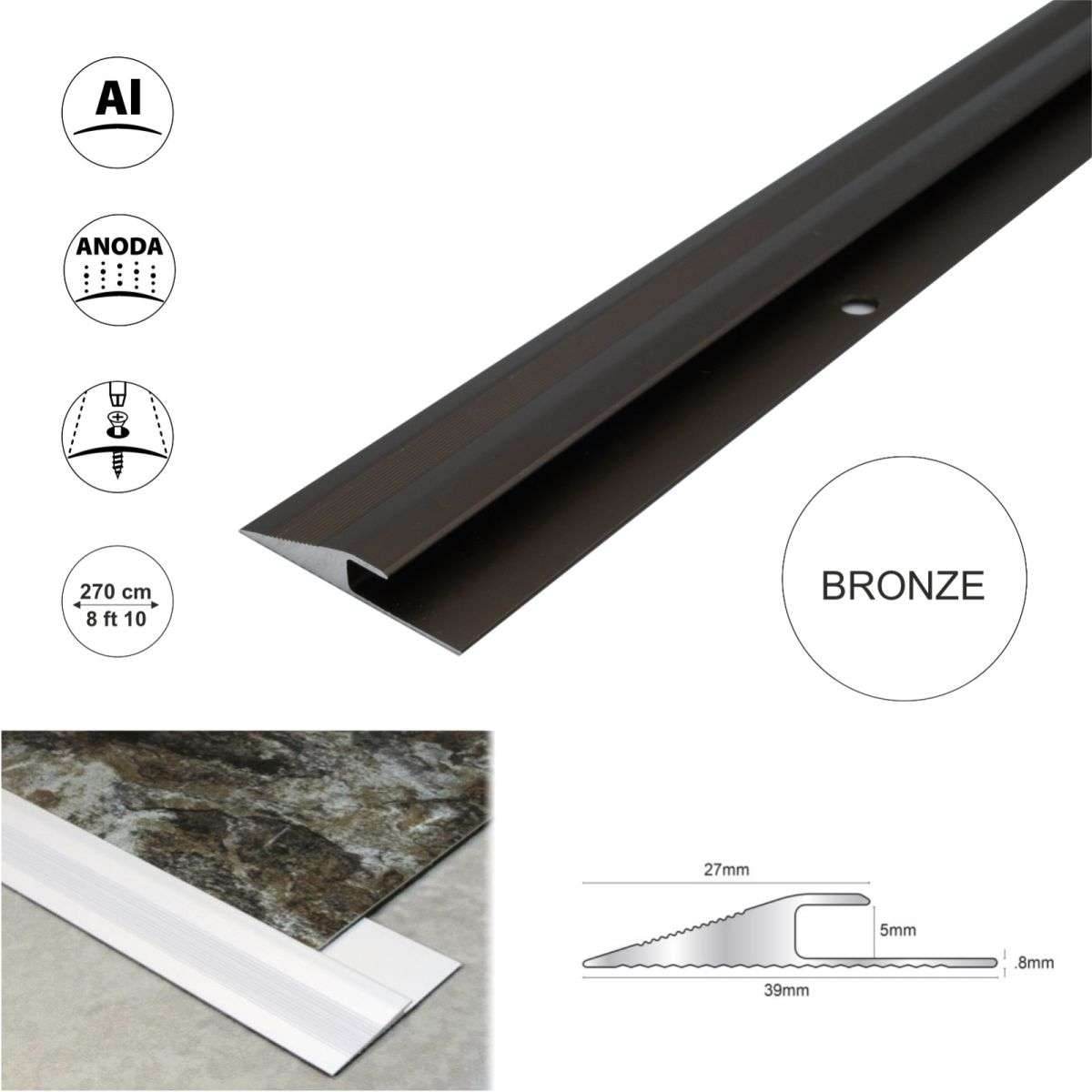 2.7m Click Vinyl Flooring Edge Profile Reducer Trim Threshold Door Bar Lvt - Cayrus World of Finishing