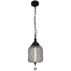 1 - Light Black/Chrome Cylinder Crystal LED Pendant Light, 7.3" Dining Room Light Fixtures Kitchen Island Light