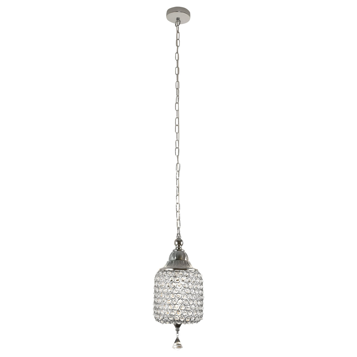 1 - Light Black/Chrome Cylinder Crystal LED Pendant Light, 7.3" Dining Room Light Fixtures Kitchen Island Light