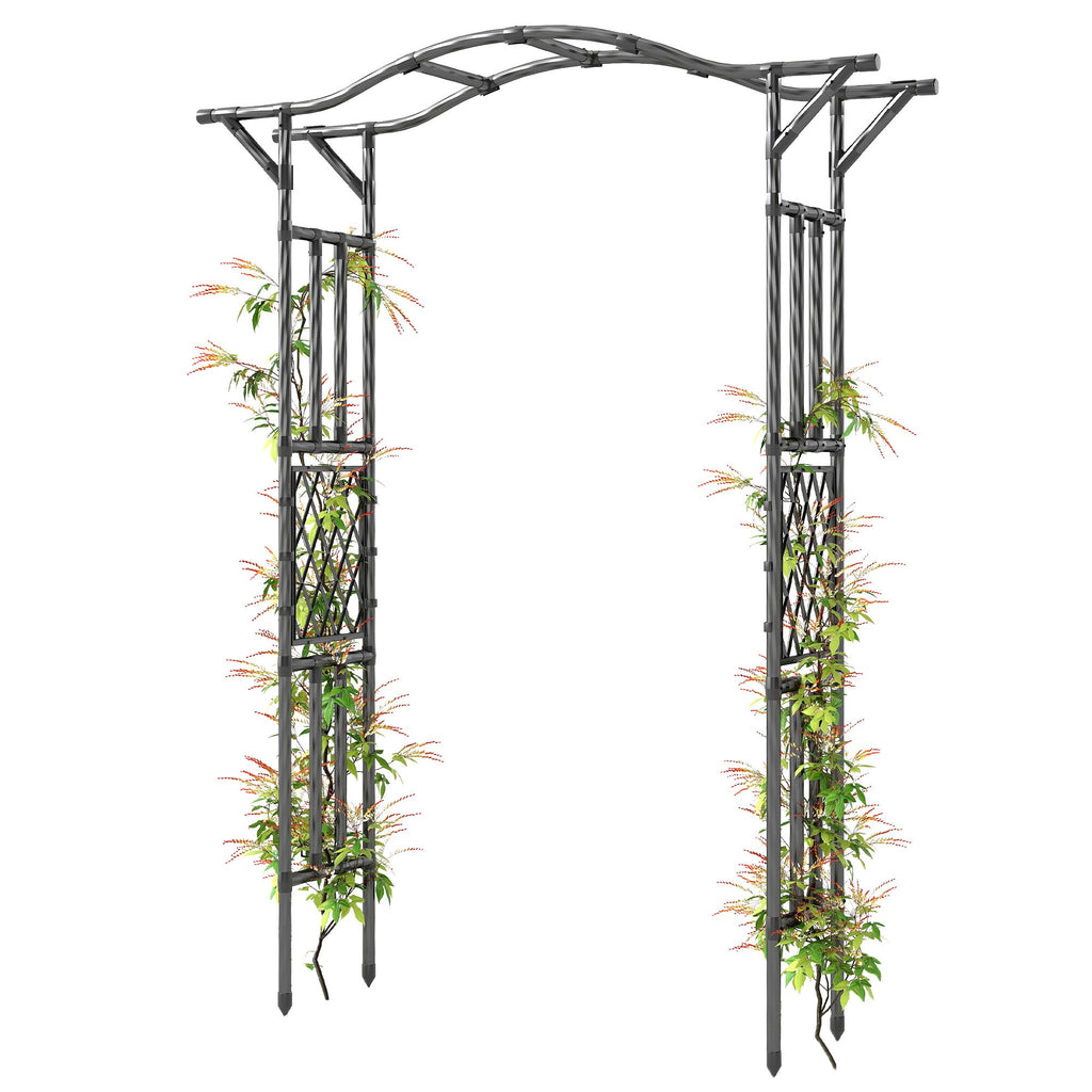 7.5ft Steel Garden Arch Trellis with Extended Top for Wedding, Garden, Black