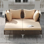 Outdoor Daybed with Retractable Canopy PE Wicker Rattan Patio Lounger
