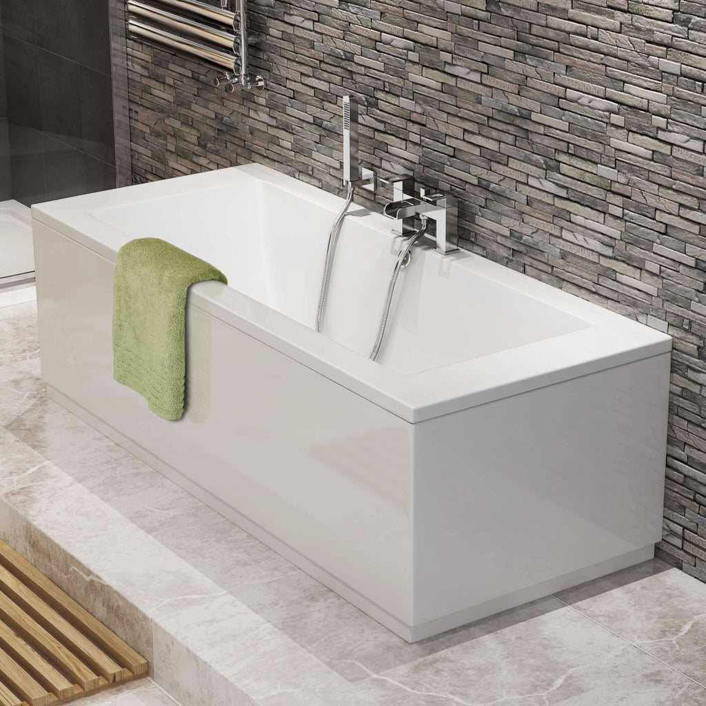 iBathUK Strava Double Ended Rectangular Acrylic Bathtub with Adjustable Feet, Modern White Gloss Bathroom Tub, 1700 x 750mm