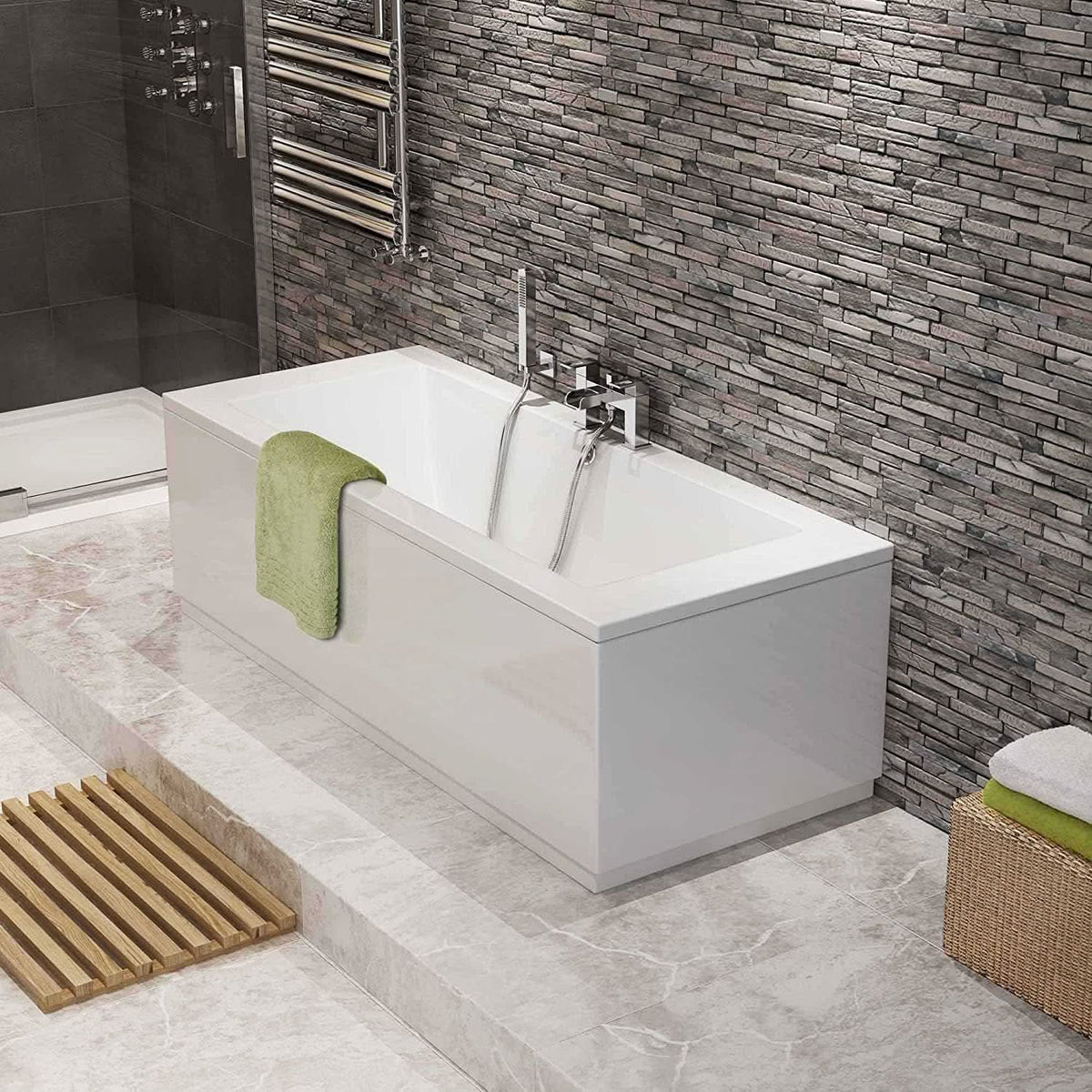 iBathUK Strava Double Ended Rectangular Acrylic Bathtub with Adjustable Feet, Modern White Gloss Bathroom Tub, 1800 x 800mm