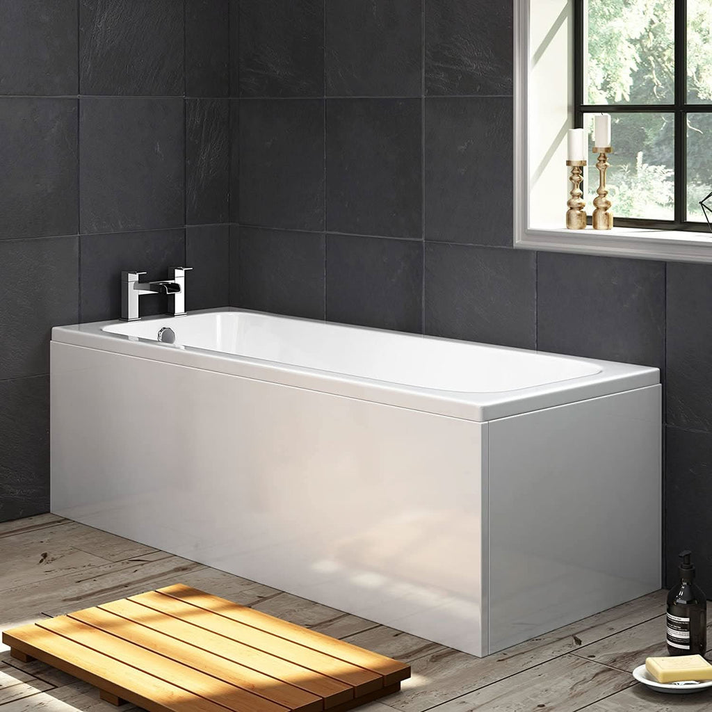 iBathUK Arvon Single Ended Rectangular Acrylic Bathtub with Adjustable Feet, Modern White Gloss Bathroom Tub, 1700 x 750mm