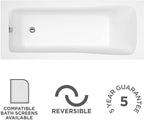 iBathUK Arvon Single Ended Rectangular Acrylic Bathtub with Adjustable Feet, Modern White Gloss Bathroom Tub, 1700 x 750mm