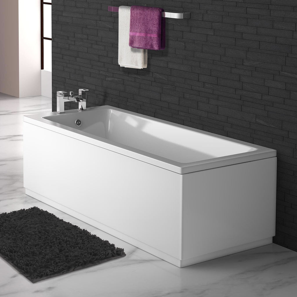iBathUK Arvon Large Designer Single Ended Rectangular Acrylic Bathtub with Adjustable Feet, White Gloss Bathroom Tub, 1800 x 800mm