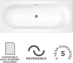 iBathUK Olira Double Ended Rectangular Bath with Rounded Interior, White Gloss Acrylic Bathtub, 1700 x 700mm