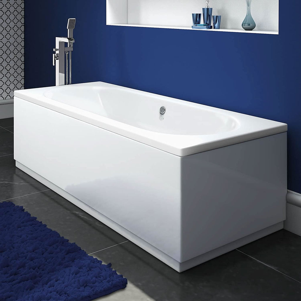 iBathUK Olira Double Ended Rectangular Acrylic Bathtub with Rounded Interior, White Gloss Bathroom Bath, 1700 x 750mm