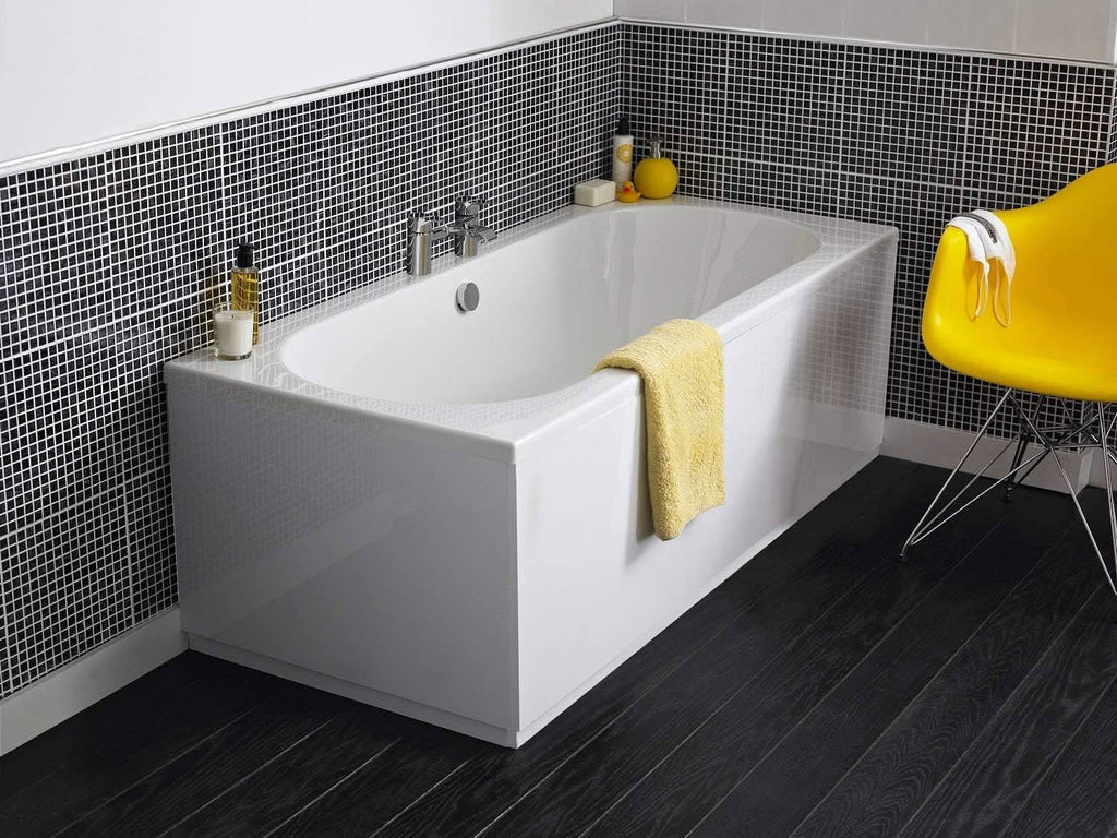 iBathUK Olira Double Ended Rectangular Acrylic Bathtub with Rounded Interior, White Gloss Bathroom Bath, 1700 x 750mm