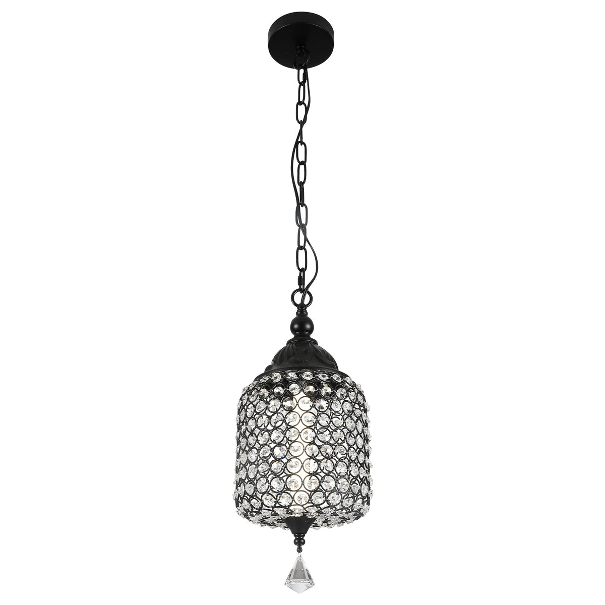1 - Light Black/Chrome Cylinder Crystal LED Pendant Light, 7.3" Dining Room Light Fixtures Kitchen Island Light
