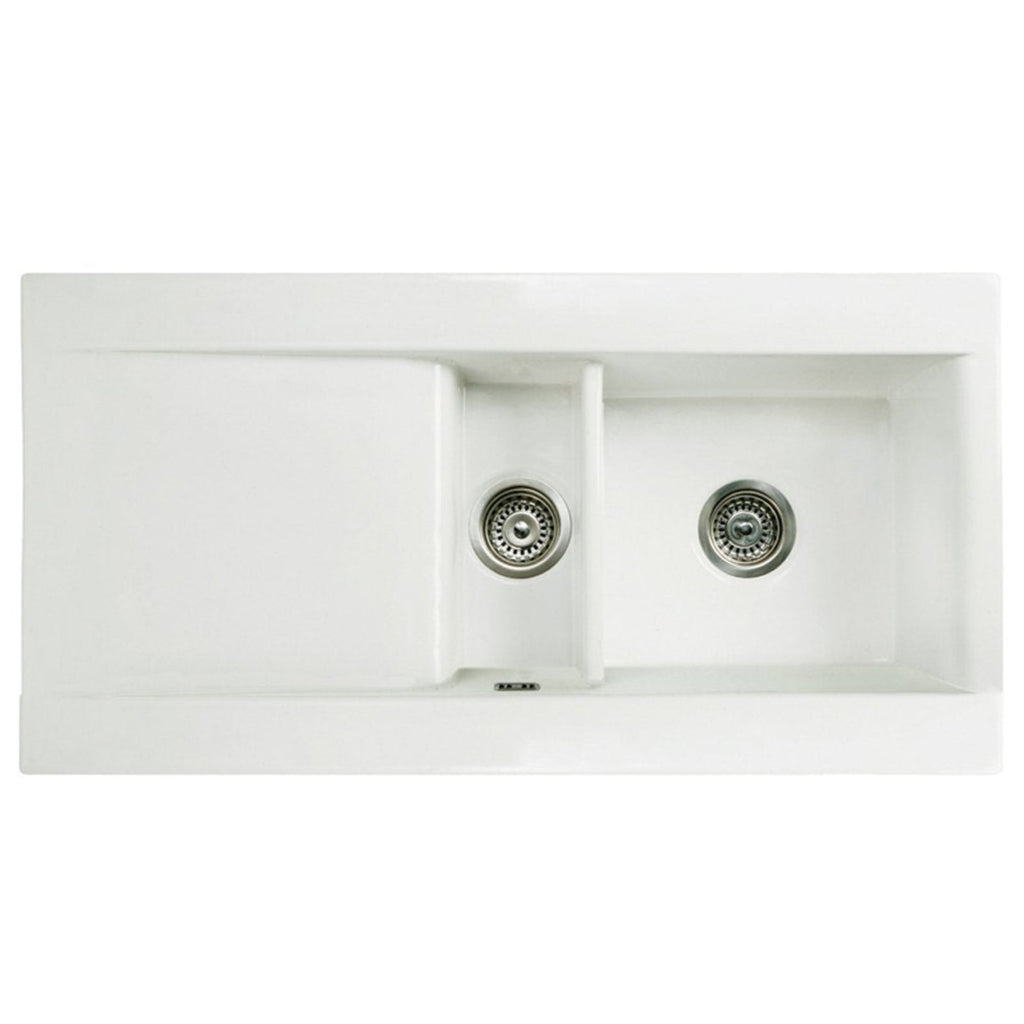 Astini Desire 150 1.5 Bowl Gloss White Ceramic Kitchen Sink with Waste Options
