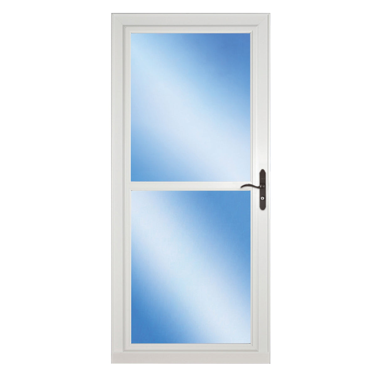 full lite white Larson storm door with center bar