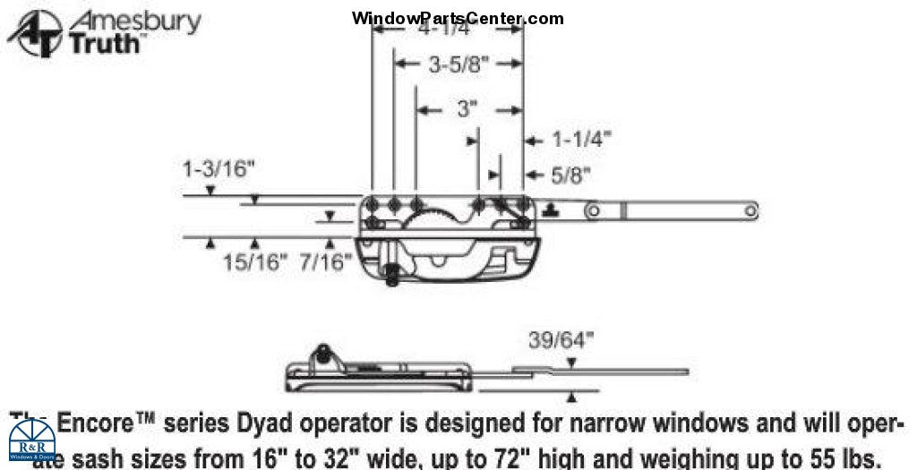 147 AmesburyTruth Encore Sill Mount Casement Operator- Dyad 50.60