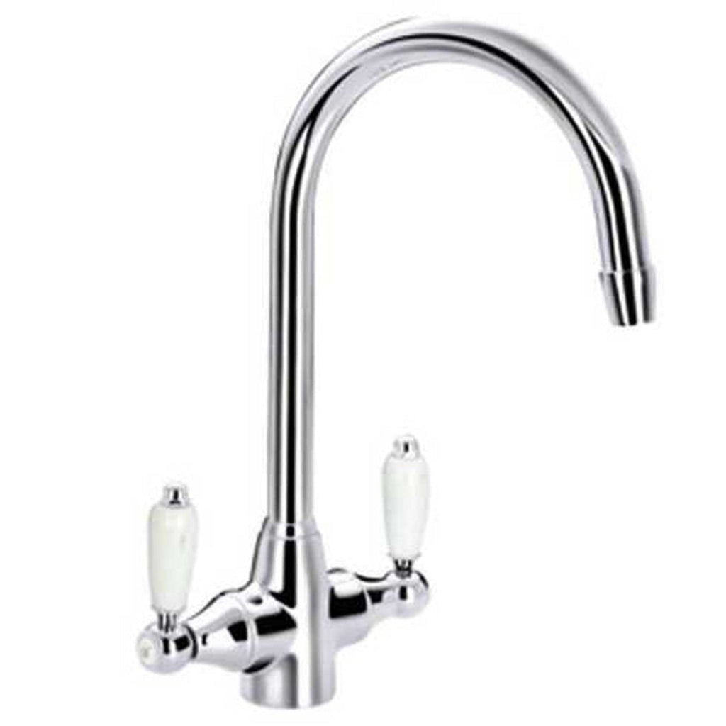 Astini Desire 1.5 Bowl White Ceramic Kitchen Sink with Waste and Colonial Tap