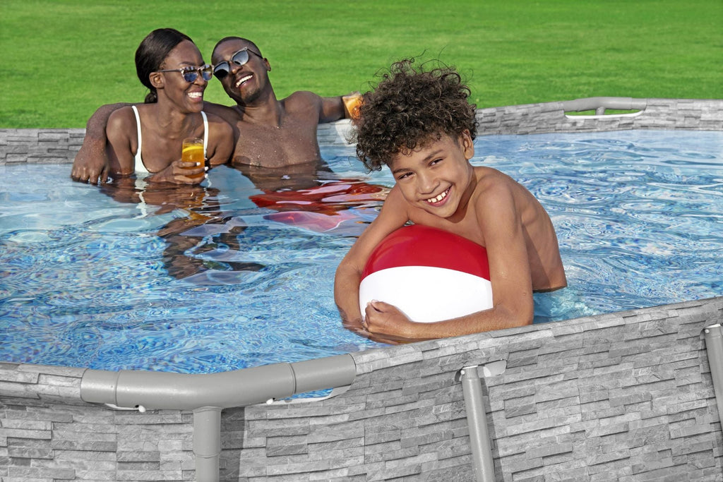 14ft x 39.5in Stone Print Oval Steel Pro MAX Above Ground Pool Set