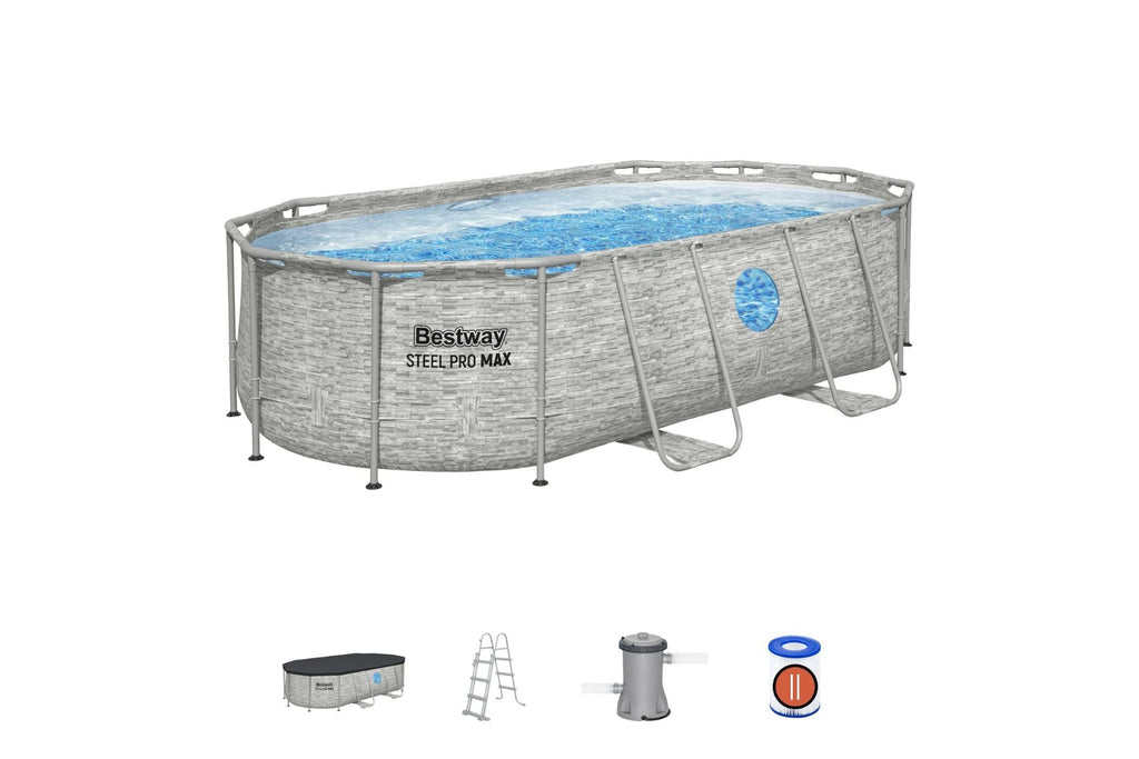 14ft x 39.5in Stone Print Oval Steel Pro MAX Above Ground Pool Set