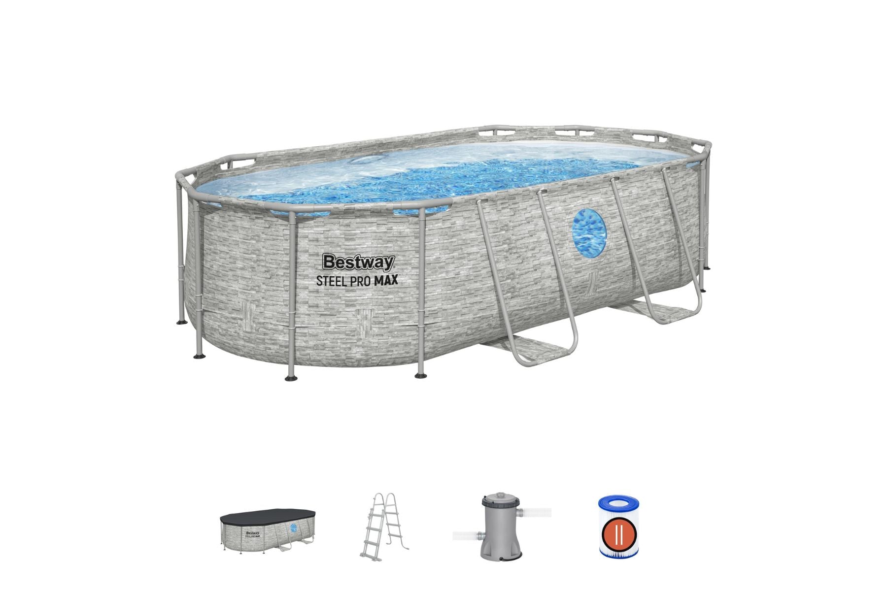 14ft x 39.5in Stone Print Oval Steel Pro MAX Above Ground Pool Set