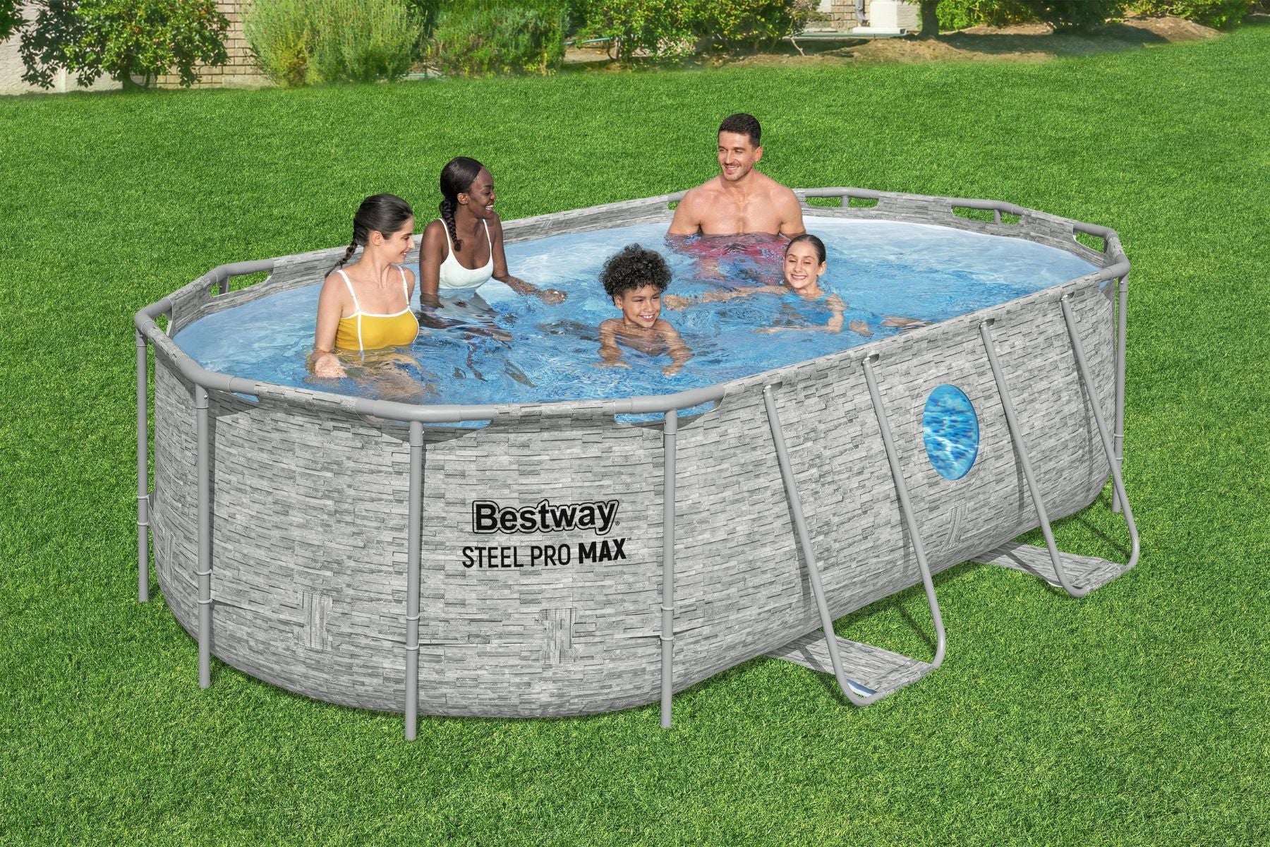 14ft x 39.5in Stone Print Oval Steel Pro MAX Above Ground Pool Set
