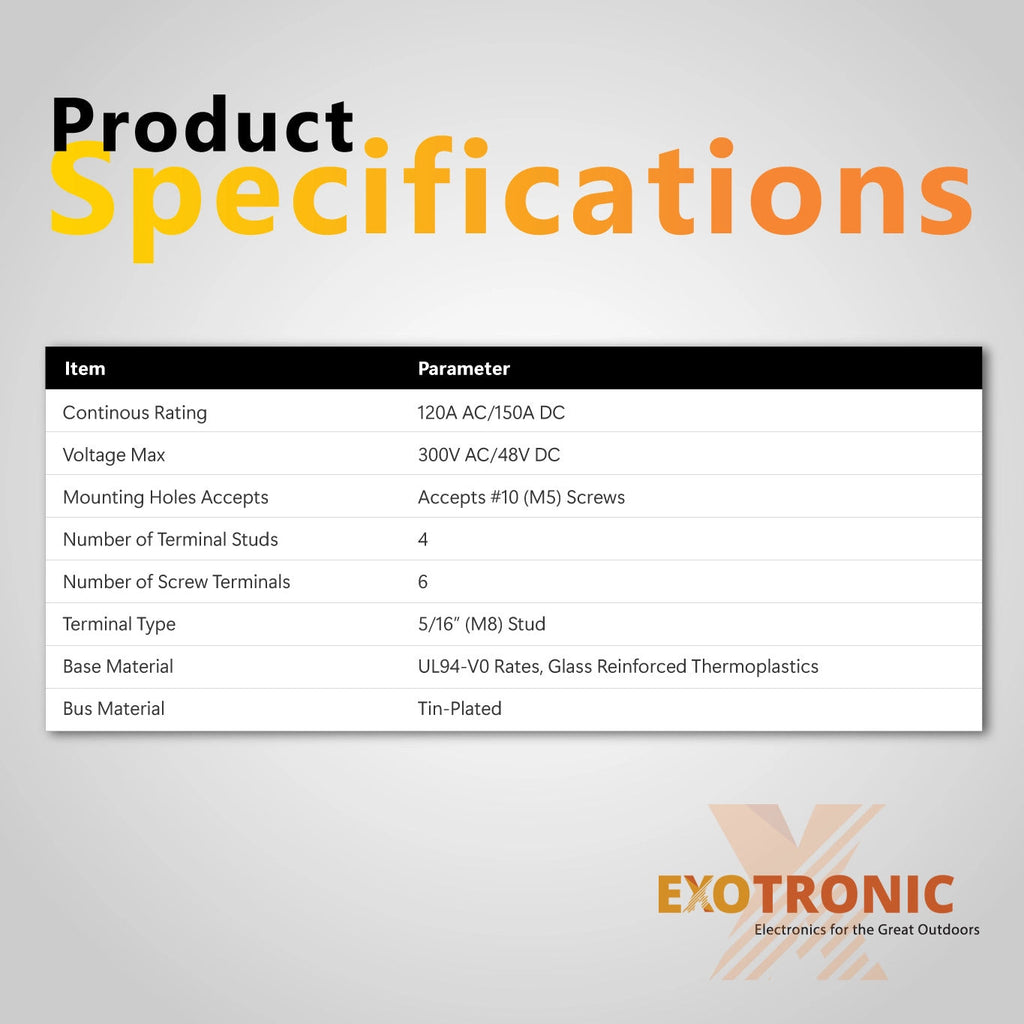 Exotronic 150A Black 4x M8 Stud & 6x Screw Busbar with Cover
